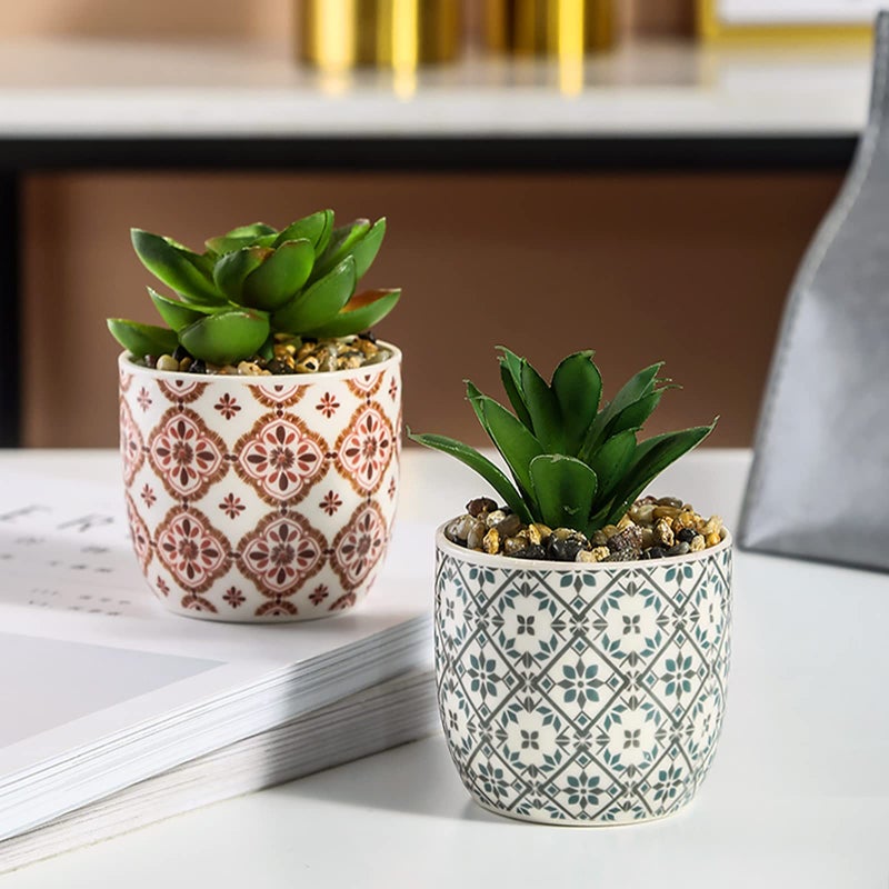 Karlliu Artificial Plants Succulent Flowers in Ceramic Planter 2 Pack Small Fake Plants Potted for Home Office Desk Decor Farmhouse Living Room Bedroom Shelves Decoration - Image 2